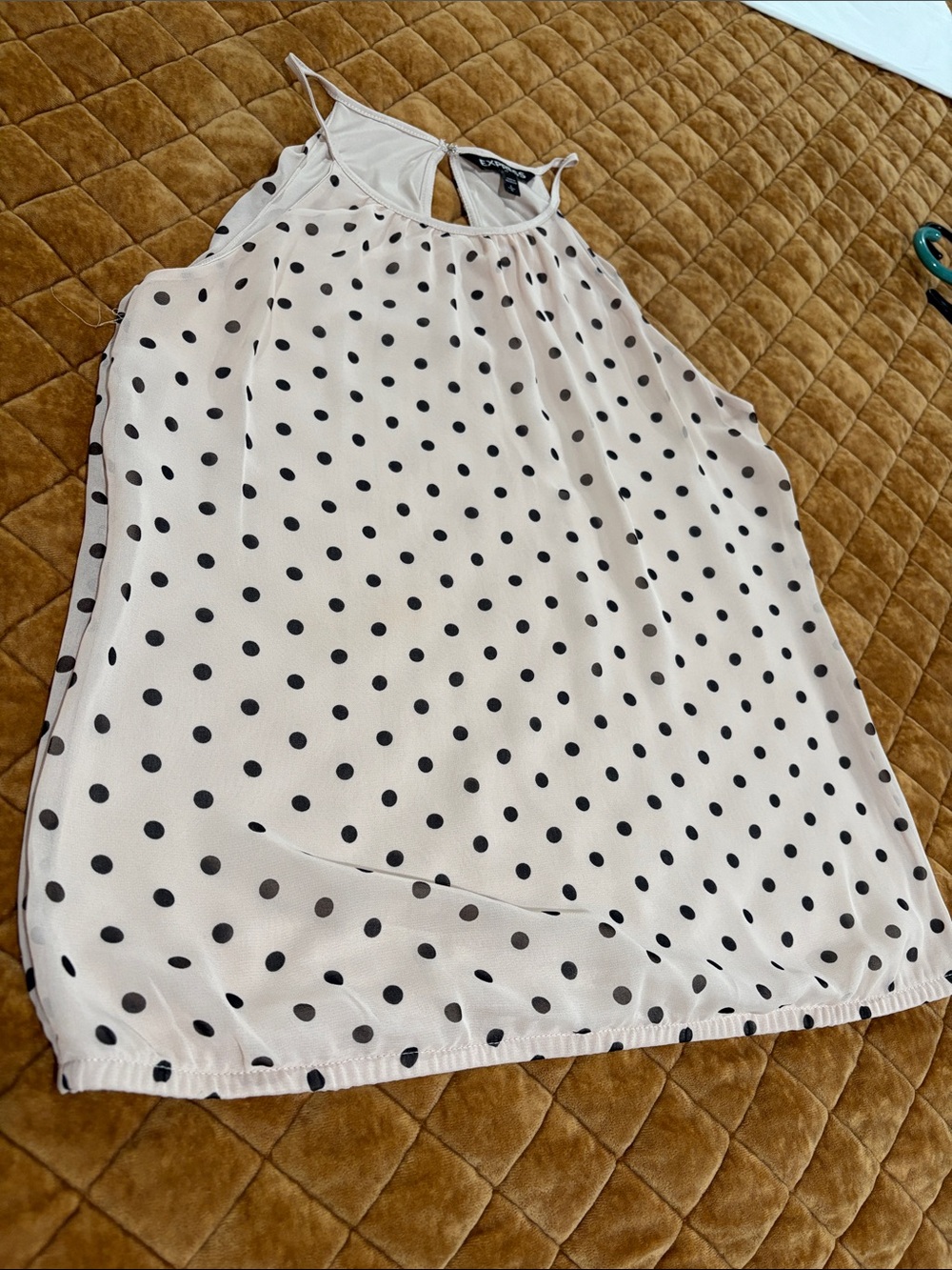Express Polka Dot Cream and Black Sleeveless Top